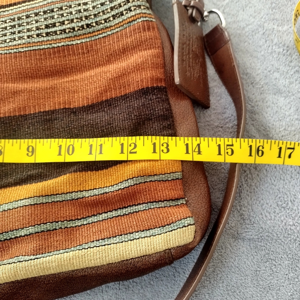 Ralph Lauren Canvas Striped Leather Flip Massanger Crossbody Bag Unisex - Picture 8 of 9